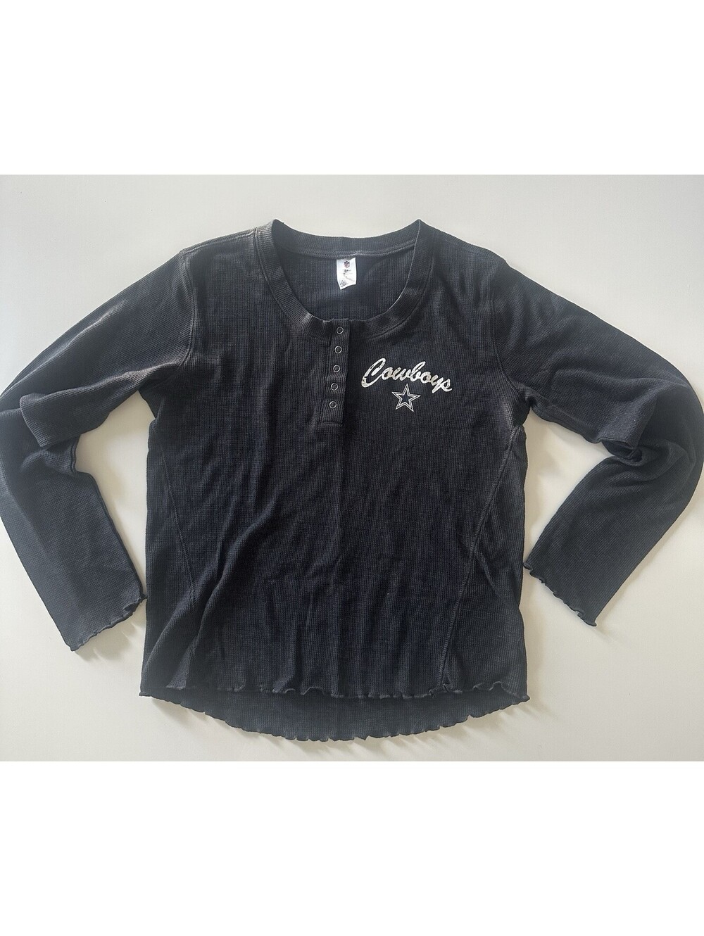 Dallas Cowboys NFL Team Apparel- Women’s Dark Blue Thermal Henley L Sleep Shirt